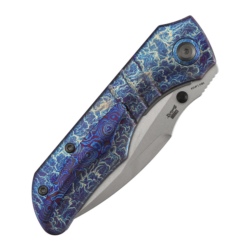 Kansept Mini Lanza | Thumb Stud | Titanium with Lightning Strike Finish | 3.31" CPM 20CV Blade | Brandon Corbin Designed | K1116A3