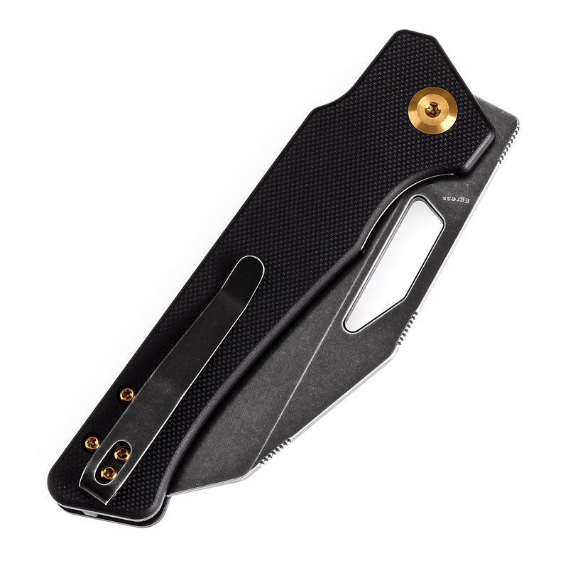 KANSEPT Egress T1033A1 Black Stonewashed 14C28N Black G10 Handle with Nitch Designs Design