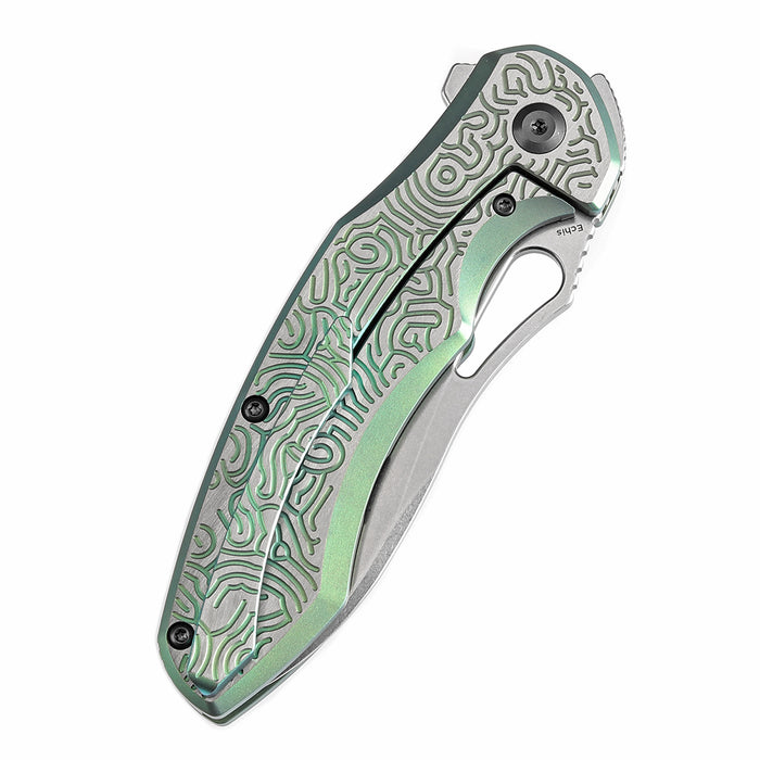 KANSEPT Echis Thumb Hole Green Anodized Textured Titanium Handle (3.45''CPM S35VN Blade ) Djinn Design -K1071A4