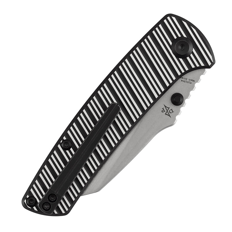 Kansept Main Street | Top Liner Lock | Black and Plain Aluminum with Stripes | 3.36" Elmax Blade | Pinkerton Knives Design |K1015H4