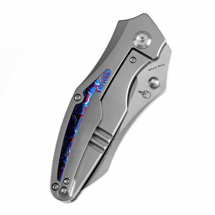 KANSEPT Baba Yaga Thumb Studs Bead Blasted Titanium with Timascus Inlay Handle (3.06''CPM 20CV Blade ) Sparrow Knife Design -K1074A7