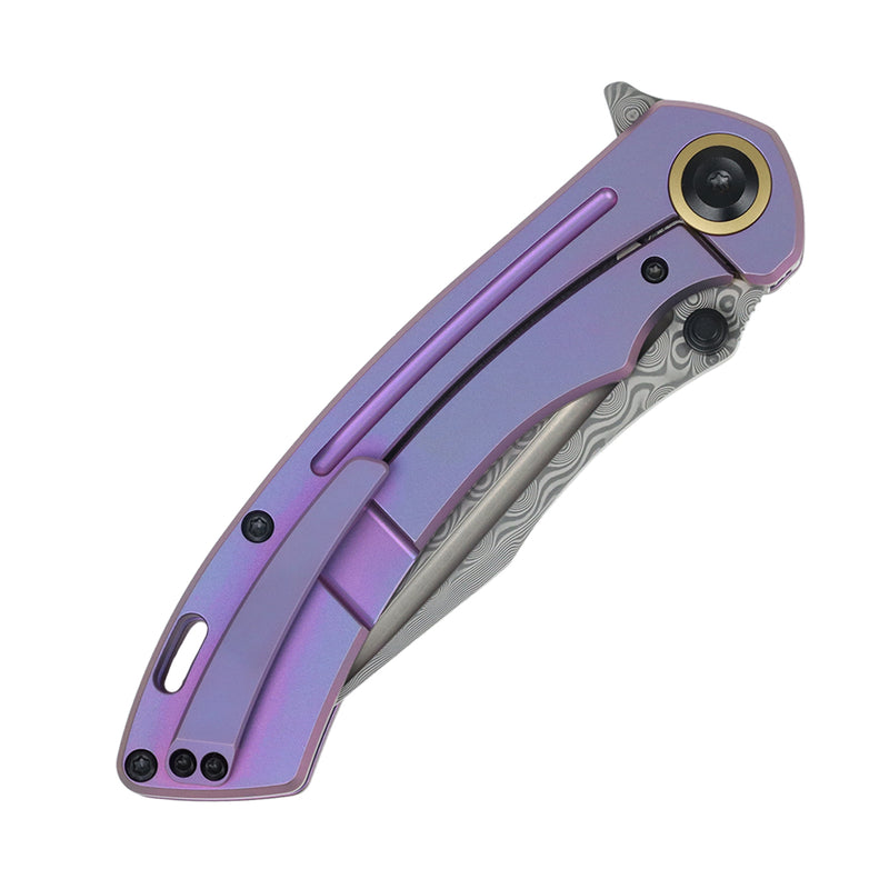 Pretatout | Frame Lock | Purple Titanium Handle | 3.56" Damascus Blade | Kmaxrom Design | K1032D5