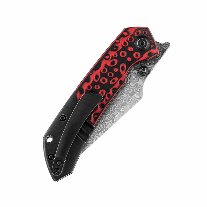 KANSEPT Fenrir Front Flipper/Thumb Stud Knife Black and Red G10  +Titanium Handle (3.48'' Dmascus Blade) Greg Schob Design-K1034A2