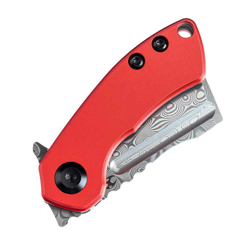 KANSEPT Mini Korvid  Flipper Knife Red Anodized Aluminum Handle (1.45'' Damascus Blade) Koch Tools Design-T3030P2