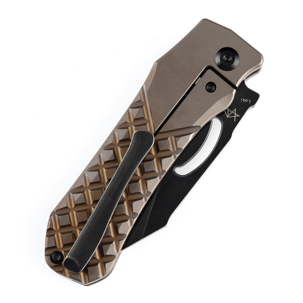 KANSEPT Loki Thumb Hole Knife Bronze Anodized Titanium with Frag