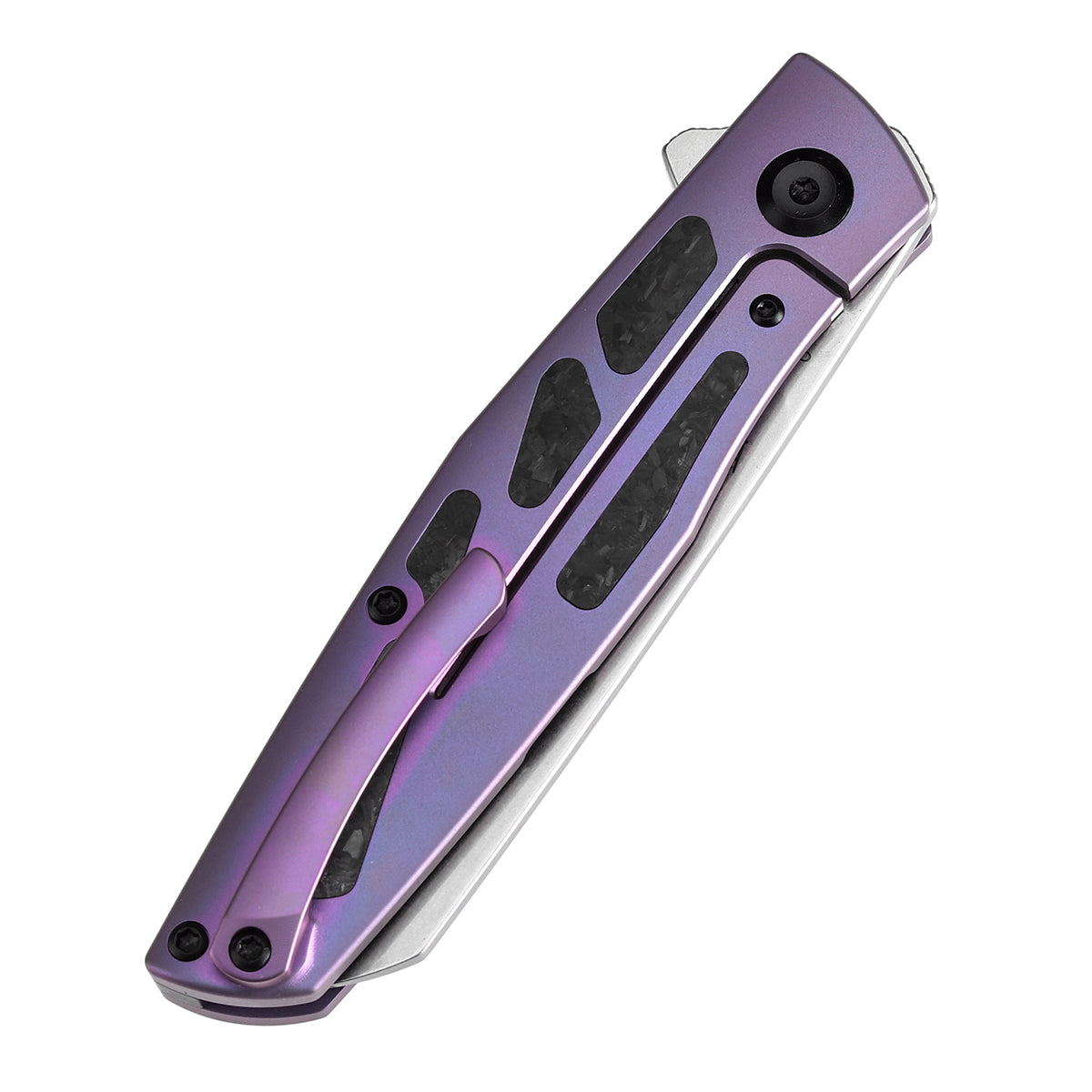 KANSEPT Cru Flipper Knife Purple Anodized Titanium & Shred Carbon