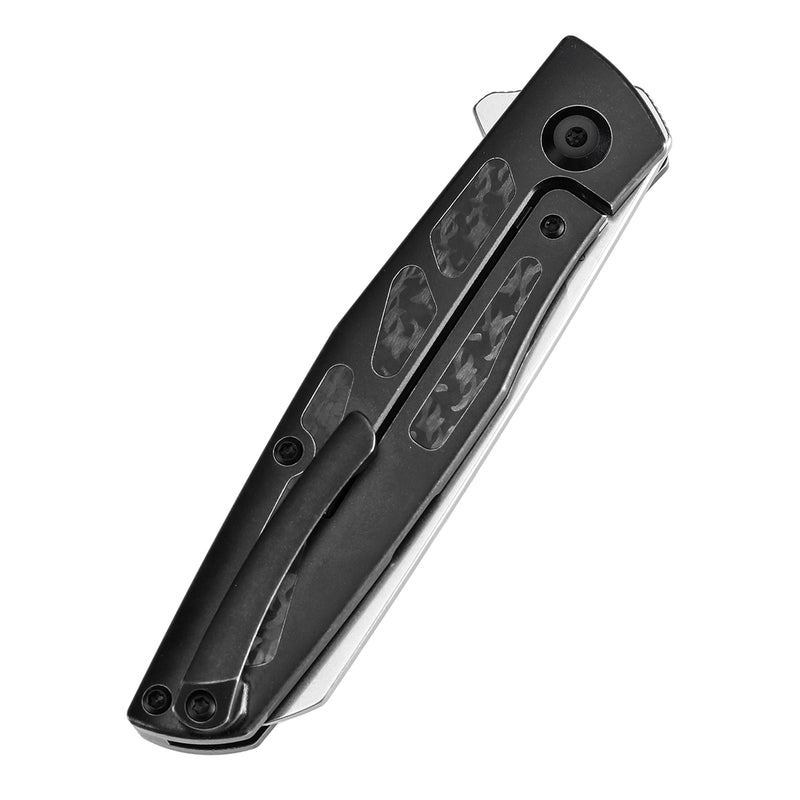 KANSEPT Cru Flipper Knife Blackwash Titanium & Twill Carbon Fiber Handle(3.46''CPM S35VN Blade) Villella Knives Design-K1092A5