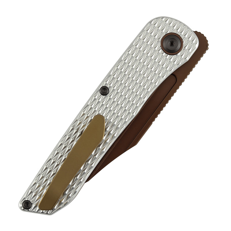 Kansept Nettle | Liner Lock | Silver Aluminum with  Diamond Texture | 3.28" 154CM Blade | D. Sharon Design | T1103A3