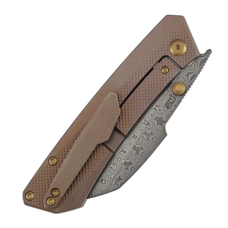 KANSEPT Contra | Thumb Stubs | Bronze Anodized Titanium with Diamond Pattern | 3.25" Damascus | Nathan Contra Design | K1139A4