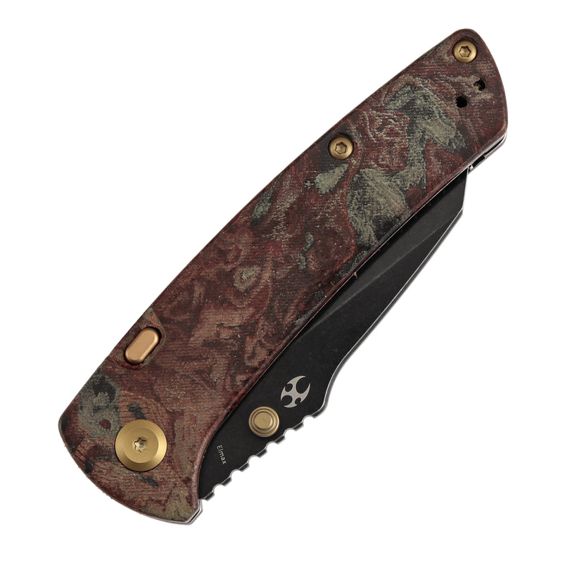Kansept Main Street | Top Liner Lock | Red Rag Burl Canvas Micarta | 3.36" Elmax Blade | Pinkerton Knives Design |K1015H1