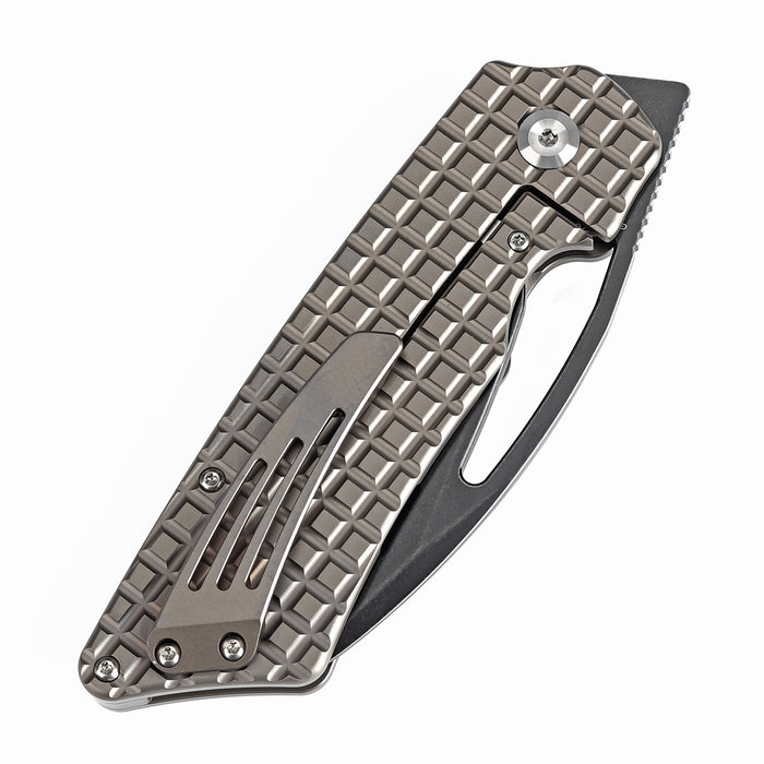 Kansept Goblin XL Thumb Hole Knife Bronze Anodized Titanium with Frag Pattern Handle ( 3.50''CPM-S35VN Blade) Marshall Noble Design-K1016W1