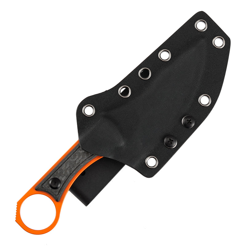 Niko |  Fixed Blade | Twill Carbon Fiber | 3.54" Orange Coated D2 | Marco Knives Design | G004A92