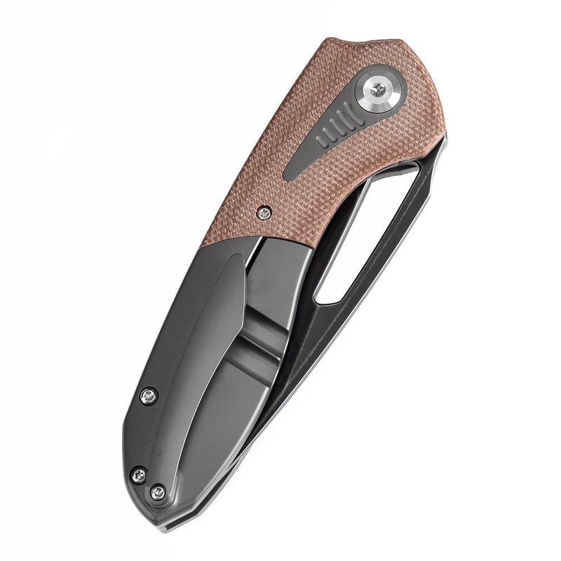 KANSEPT Thoth Thumb Hole Knife Gray Anodized Titanium and Brown Micarta Handle (3.43''CPM 20CV Blade ) Sparrow Knife Co Design -K1075T2