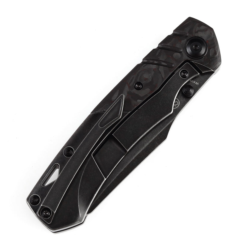 KANSEPT Weim Thumb Studs Knife Red Carbon Fiber+Black Titanium Handle (3.28''CPM S35VN Blade)Jonathan Styles Design-K1051A5