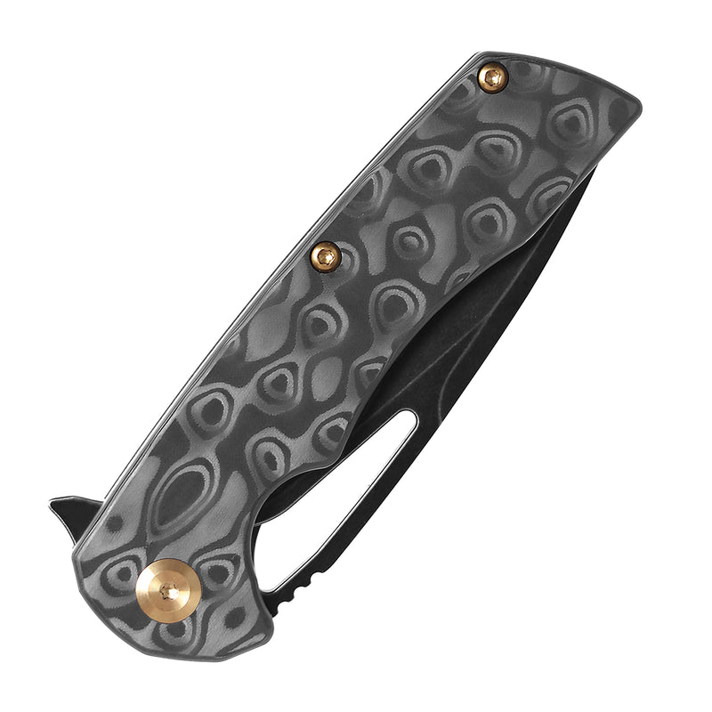 KANSEPT Kryo Thumb Hole/Flipper Knife Black Rose Pattern Carbon Fiber Handle (3.58"CPM S35VN Blade) Kim Ning Design-K1001M1