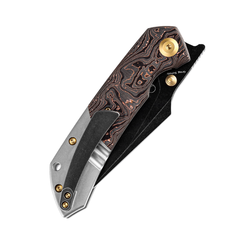 KANSEPT Fenrir Front Flipper/Thumb Stud Knife  Copper Carbon Fiber + Titanium Handle (3.48'' CPM-S35VN Blade) Greg Schob Design-K1034A9