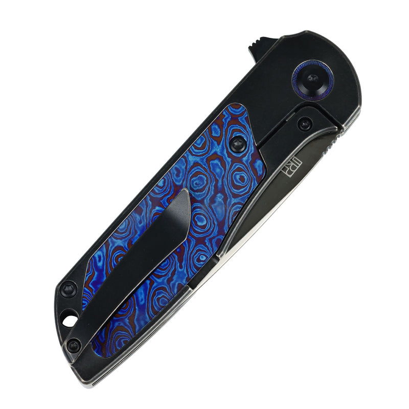 Ptarmigan | Frame Lock | Blackwash Titanium & Timascus | 3.12" Black Mirror DLC CPM S35VN | Jared Price Design | K2055A1