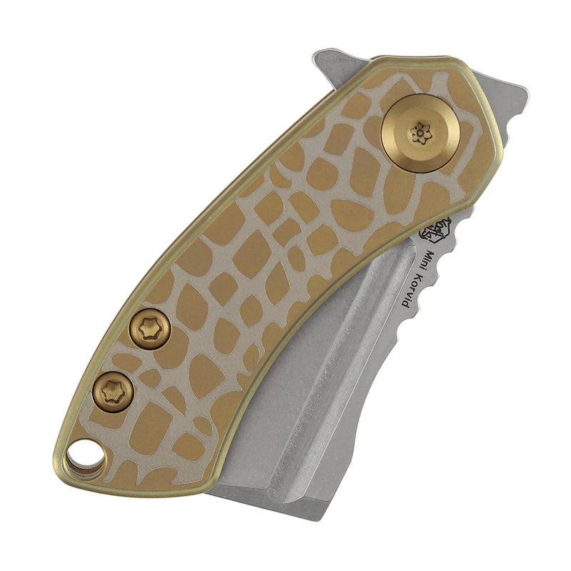 KANSEPT Mini Korvid | Liner Lock |1.45" 154CM Blade | Golden Anodized Titanium with Laser-Etched "Cracked Eggshell" Pattern | Koch Tools Design | T3030C3