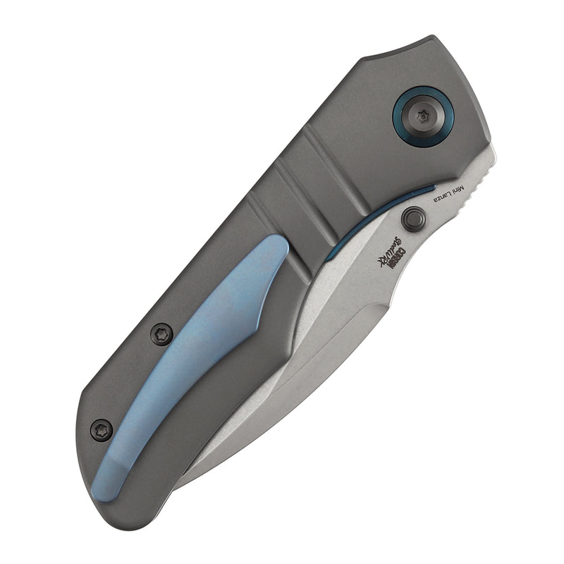 Kansept Mini Lanza | Thumb Stud | Gray Stonewashed Titanium | 3.31" CPM 20CV Blade | Brandon Corbin Designed | K1116A1