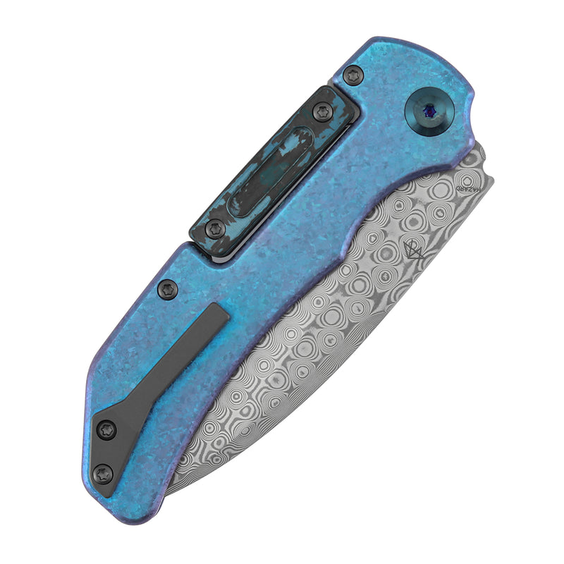 KANSEPT | Hazard | Bali Lock | Crystallized Titanium & Artic Storm Fatcarbon Handle | 3.63" Damascus | Steven Dunnuck Designed | K1104H5
