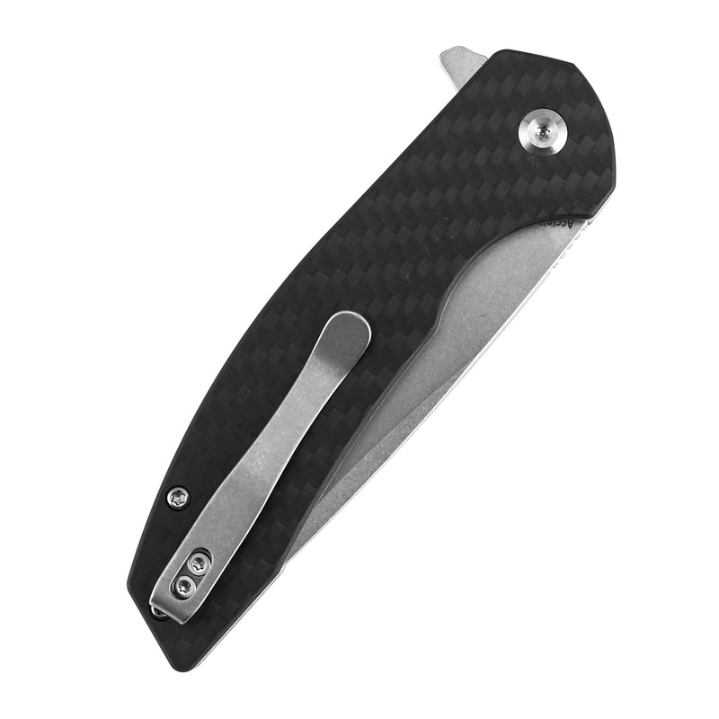 Kansept Accipiter | Button Lock | Twill Carbon FIber & G10 | 3.53" 14C28N Blade | T1007F2