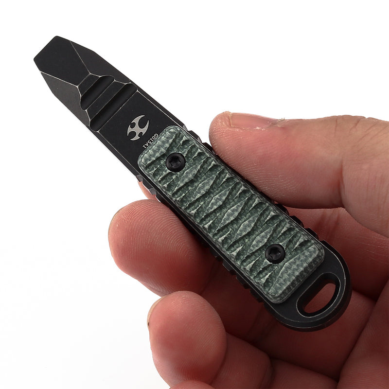 Kansept EDC Kursor Blackwash Titanium+Green Micarta with Tsukamaki-Inspired Pattern Designed by Koch Tools-G015A1