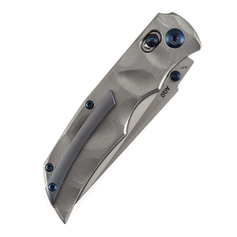 KANSEPT SIF Crossbar Lock Titanium with Dimples and Orange Peel Finish Handle (3.76" CPM S35VN Blade) AGO Knives Designed- K1100V1