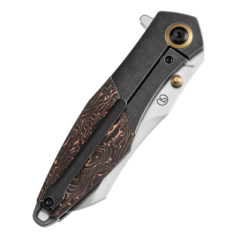 KANSEPT Thumb Stub Mistaken Blackwash Titanium and Copper Carbon Fiber (3.15" CPM 20CV) Jonathan Styles Design- K1053A1