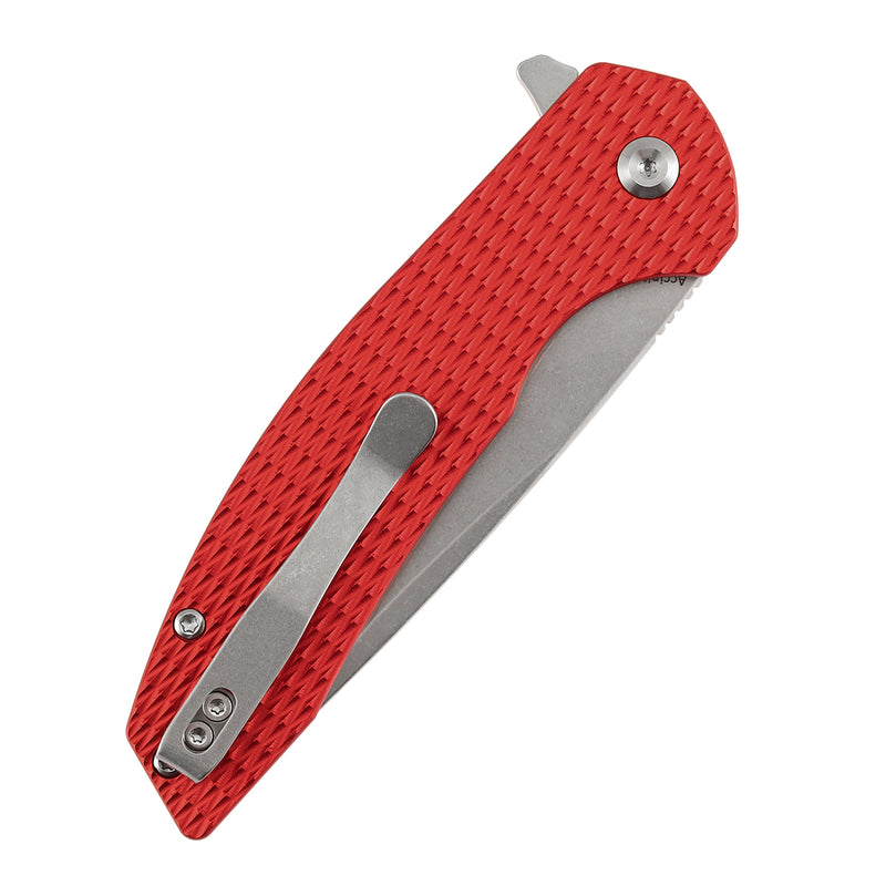 Kansept Accipiter | Button Lock | Red Anodized Aluminum with Diamond Texture | 3.53" 14C28N Blade | T1007F3