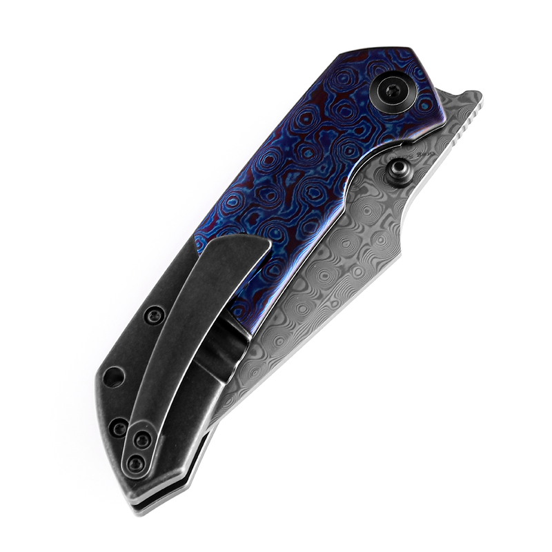 KANSEPT Fenrir Front Flipper/Thumb Stud Knife Titanium + Timascus Handle (3.48'' Damascus Blade) Greg Schob Design-K1034A8