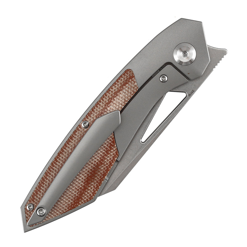 KANSEPT STRIP | Thumb Hole | Brown Micarta+Stonewash Titanium | 3.4" Magnacut Blade | RON STEELE DESIGN | K1113A3
