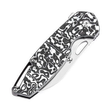 KANSEPT Model 6 Left-handed Flipper/Thumb Hole Knife Black White Carbon Fiber Handle (3.1'' CPM 20CV Blade) -K1022L2