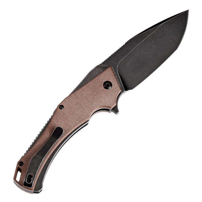 KANSEPT Hellx Button Lock Brown Micarta Handle (3.6''D2 Blade )Mikkel Willumsen Design -T1008F2