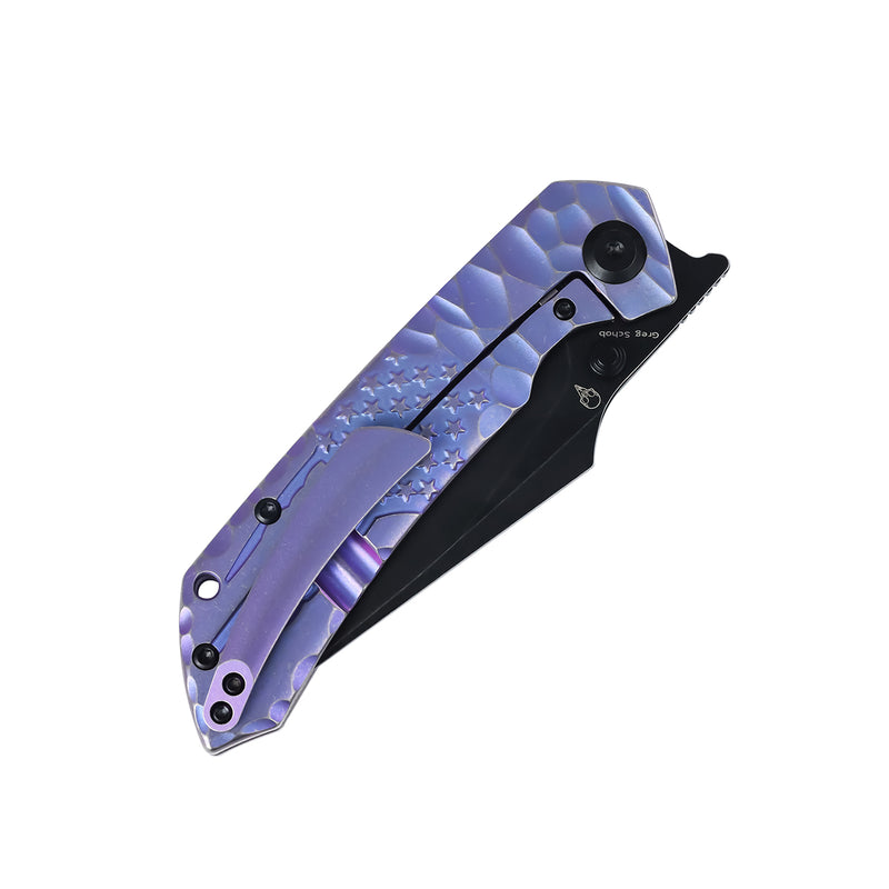 Kansept Exclusive Fenrir  | Frame Lock | Purple Anodized Titanium with CNC-machined American Flag Pattern | 3.48'' CPM S35VN Blade | Sparrow Knife Design | K1034C6