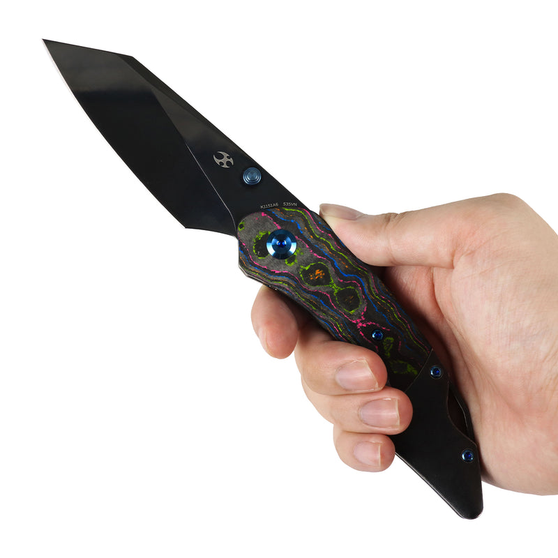 Exclusive | K9 | Bolster Liner Lock | 80S Camo Carbon & Balckwash Titanium | 3.63" Black Mirror DLC CPM S35VN | Keanison Knives Design | K1151A6