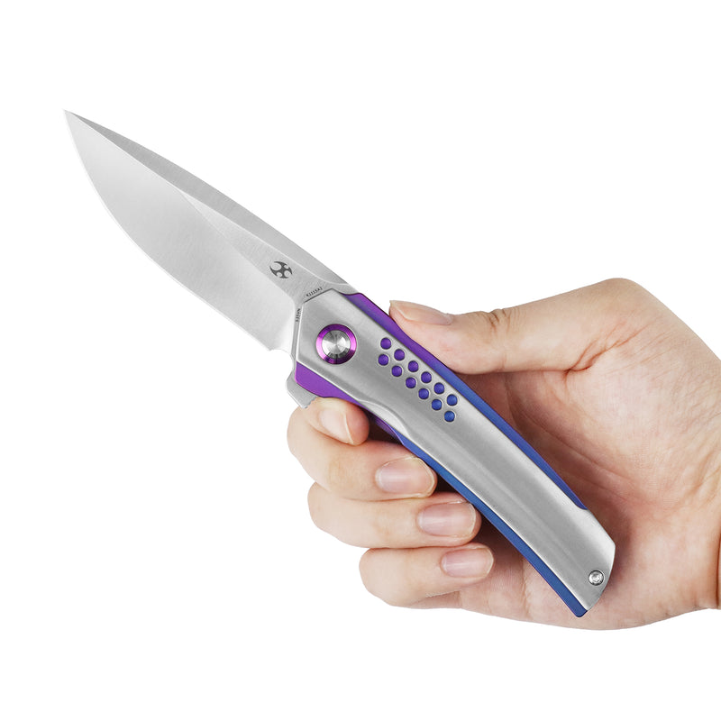 Tracer | Frame Lock | Natural & Blue-Purple Anodized Titanium | 3.46" Satin CPM S35VN | Tuff Knives | K1115A1