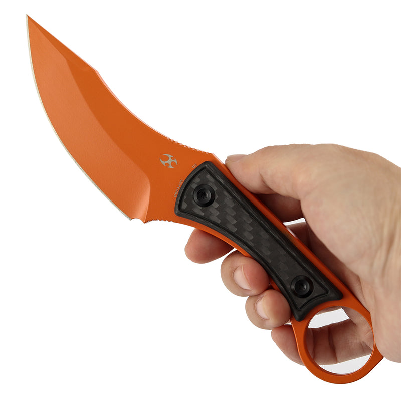 Niko |  Fixed Blade | Twill Carbon Fiber | 3.54" Orange Coated D2 | Marco Knives Design | G004A92