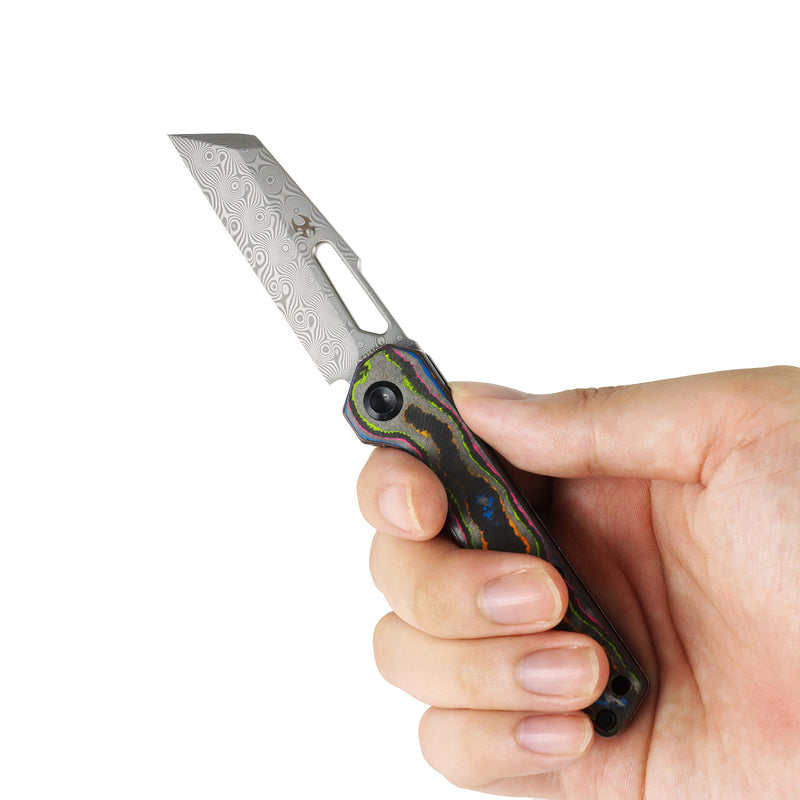 Lucero | Liner Lock | 80S Camo Carbon Fiber | 2.56" Damascus | August Originals |T2156A1