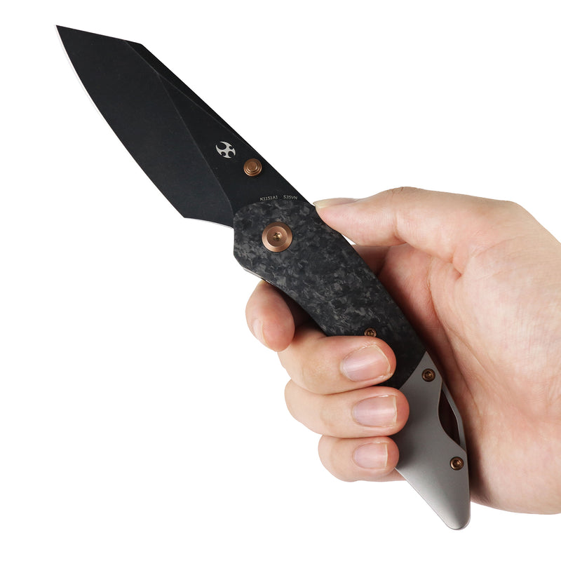 K9 | Bolster Liner Lock | Shred Carbon Fiber & Plain Titanium | 3.63" CPM S35VN | Keanison Knives Design | K1151A1