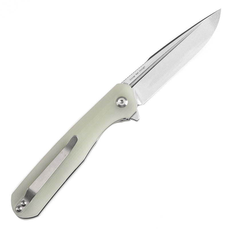 KANSEPT Qilin Flipper Jade G10 Handle (3.43''Stonewashed 154CM Blade Ostap Hel Design -T1047A5