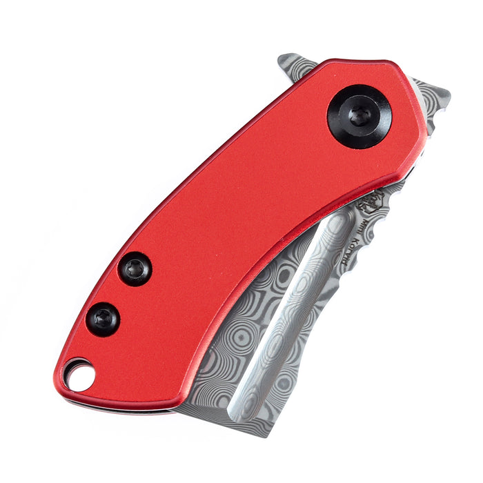 KANSEPT Mini Korvid  Flipper Knife Red Anodized Aluminum Handle (1.45'' Damascus Blade) Koch Tools Design-T3030P2