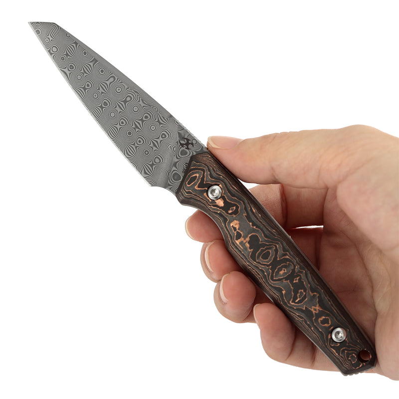 Kansept Parr | Fixed Blade | Copper Carbon Fiber |3.12" Damascus Blade | Jonathan Styles Design | G011A5