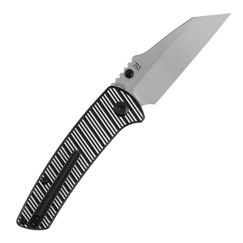 Kansept Main Street | Top Liner Lock | Black and Plain Aluminum with Stripes | 3.36" Elmax Blade | Pinkerton Knives Design |K1015H4