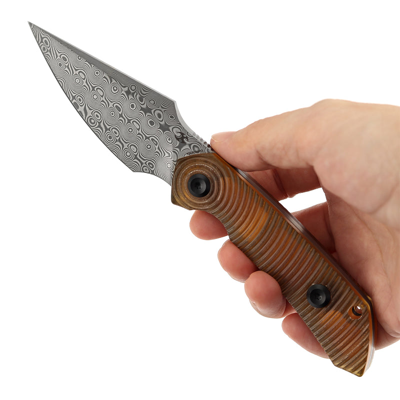 Kansept Fenrir | Fixed Blade | PEI Handle |2.87" Damascus Blade | Sparrow Knife Design | KG3034A1