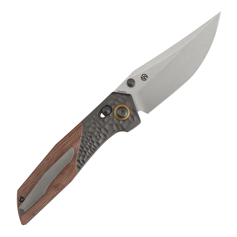 Deadite | Gray Aluminum (Rock Texture) with Brown Micarta Scales | 3.52" 154CM Blade | Tuffknives Design | T1081V1