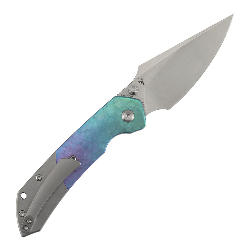 KANSEPT | Fenrir Top Liner Lock | Crystallized Titanium & Stonewash Ti | 3.4" Stonewashed CPM 20CV | Sparrow Knife Design | K1034H2
