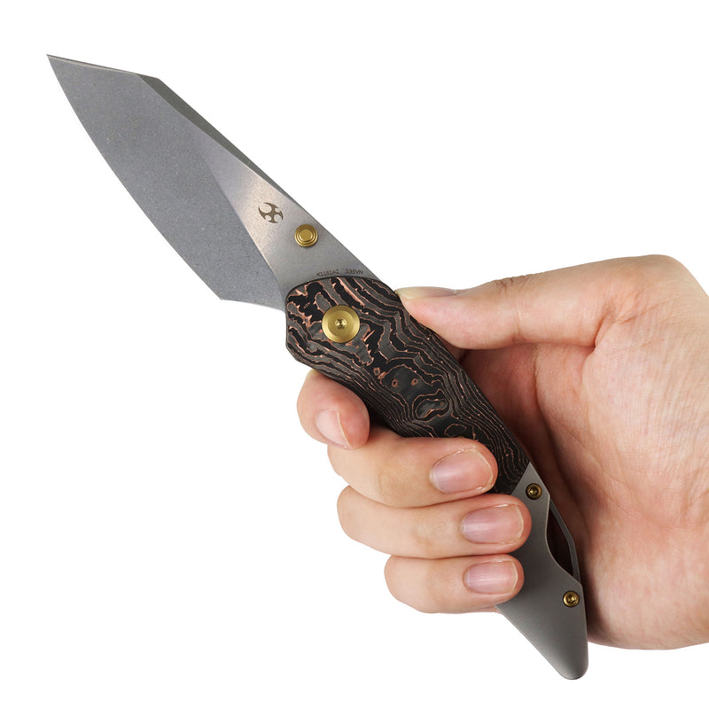 K9 | Bolster Liner Lock | Copper Carbon Fiber & Plain Titanium | 3.63" CPM S35VN | Keanison Knives Design | K1151A2