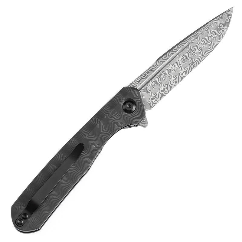 KANSEPT Qilin Flipper Black Rose Carbon Fiber Handle (3.43''Damascus Blade Ostap Hel Design -K1047A2