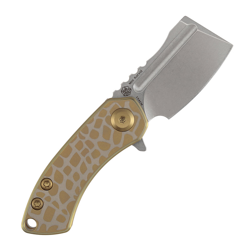 KANSEPT Mini Korvid | Liner Lock |1.45" 154CM Blade | Golden Anodized Titanium with Laser-Etched "Cracked Eggshell" Pattern | Koch Tools Design | T3030C3