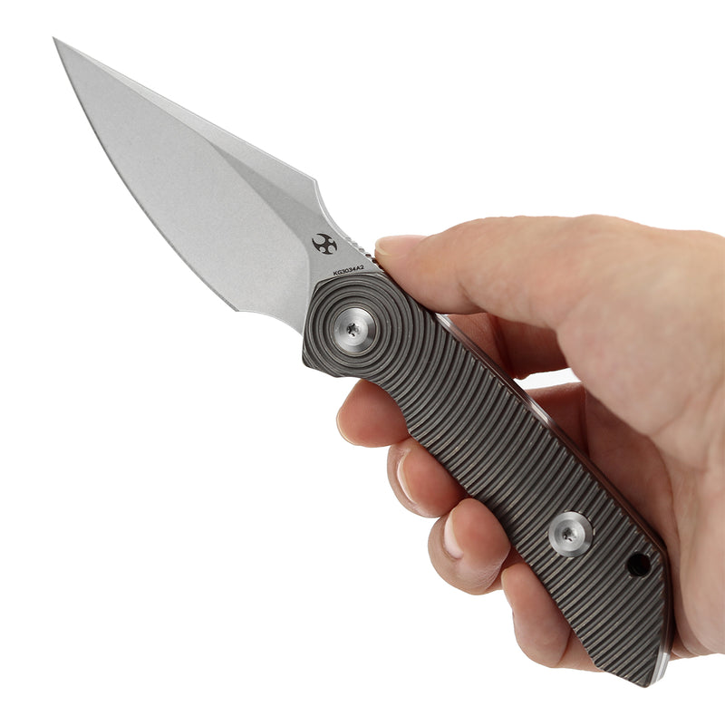 Kansept Fenrir | Fixed Blade | Gray Anodized Titanium Handle |2.87" CPM S35VN Blade | Sparrow Knife Design | KG3034A2